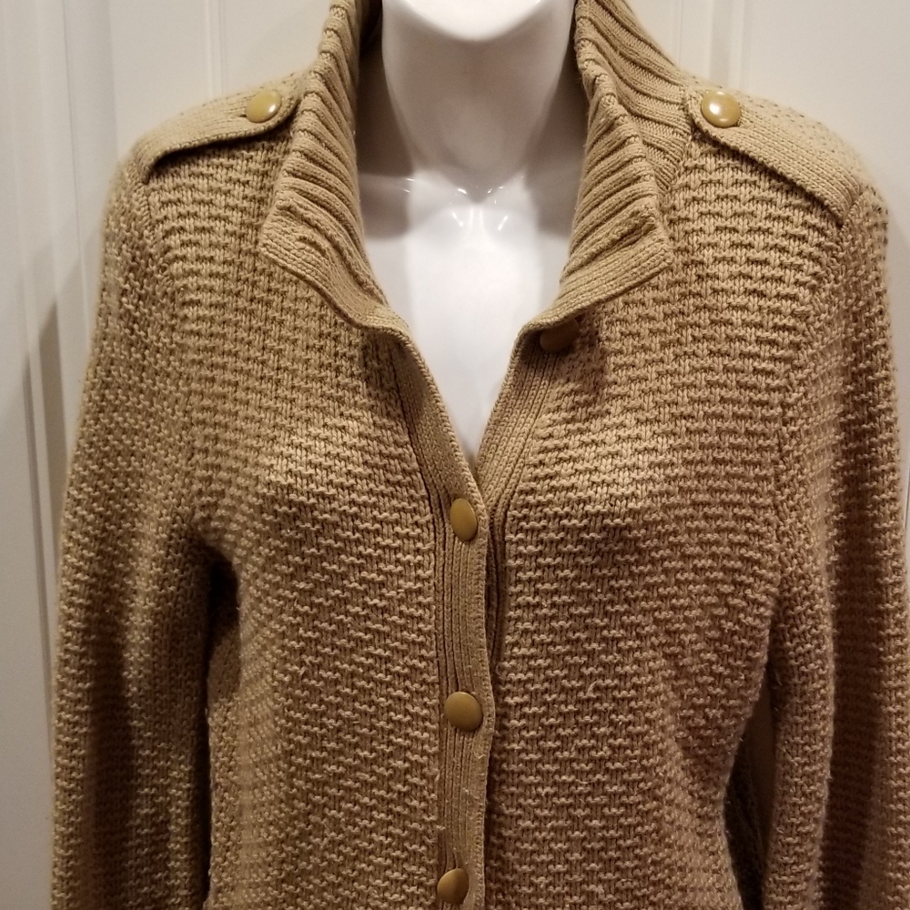 Talbots Tan Khaki Cardigan Sweater Sz S/M